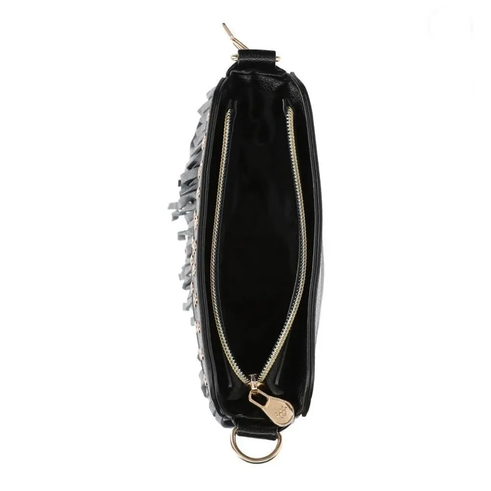 Justice Girls Fringe Crossbody Bag Purse Black